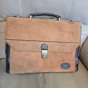 Stetson Mens Suede Leather Briefcase Tan Brown Laptop Messenger Bag‎ Vintage